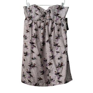 NWT Corey Lynn Calter Anthropologie 100% Silk Bird Print Strapless Mini Dress